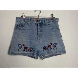 No Excuses Y2K Vintage Denim Shorts Size 11/12 Embroidered Flowers